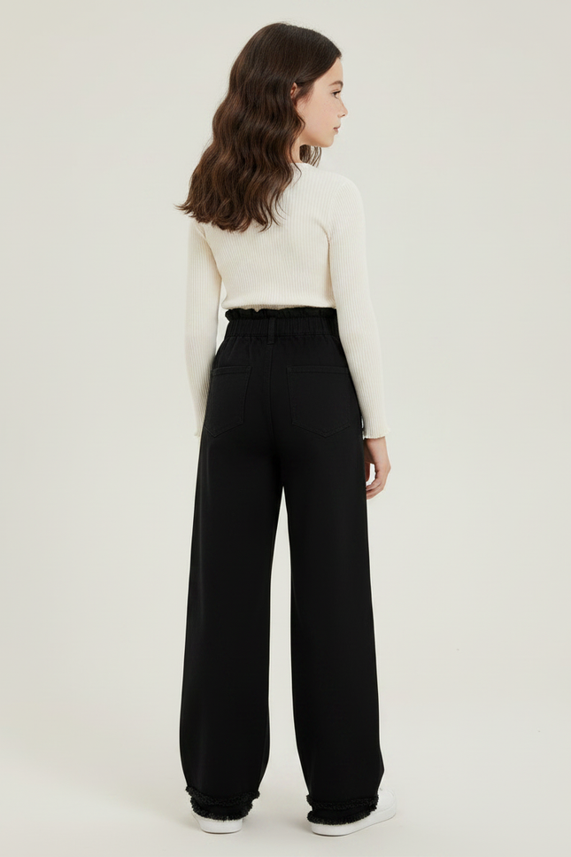 Pantalon Chino Noir Ample Taille Haute Fille - Jean - vue 2