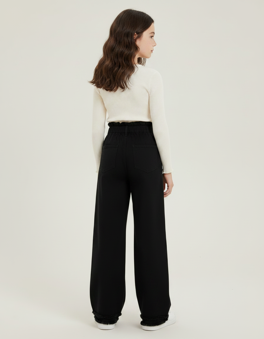 Pantalon Chino Noir Ample Taille Haute Fille - Jean - vue 2