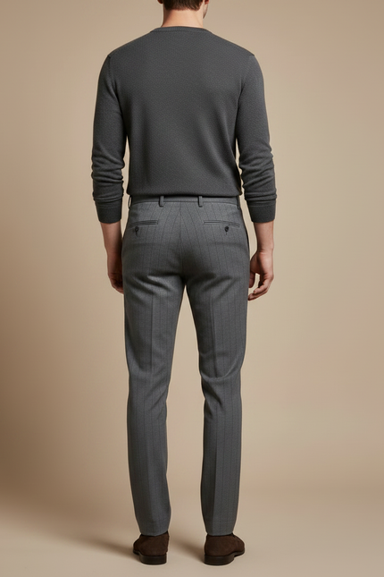 Pantalon Chino Gris Slim Rayé Élégant Homme - Laine - vue 2
