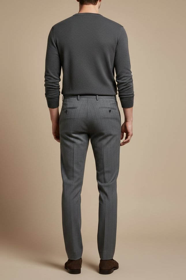 Pantalon Chino Gris Slim Rayé Élégant Homme - Laine - vue 2