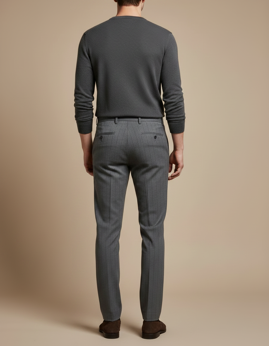 Pantalon Chino Gris Slim Rayé Élégant Homme - Laine - vue 2