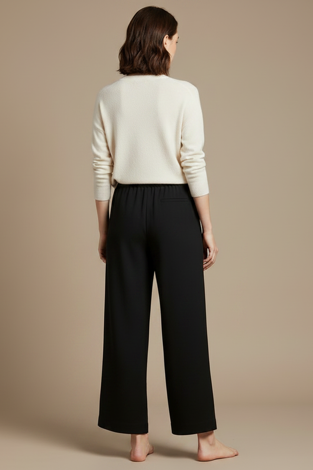 Pantalon Chino Noir Ample Fluide Taille Élastique - Viscose - vue 2