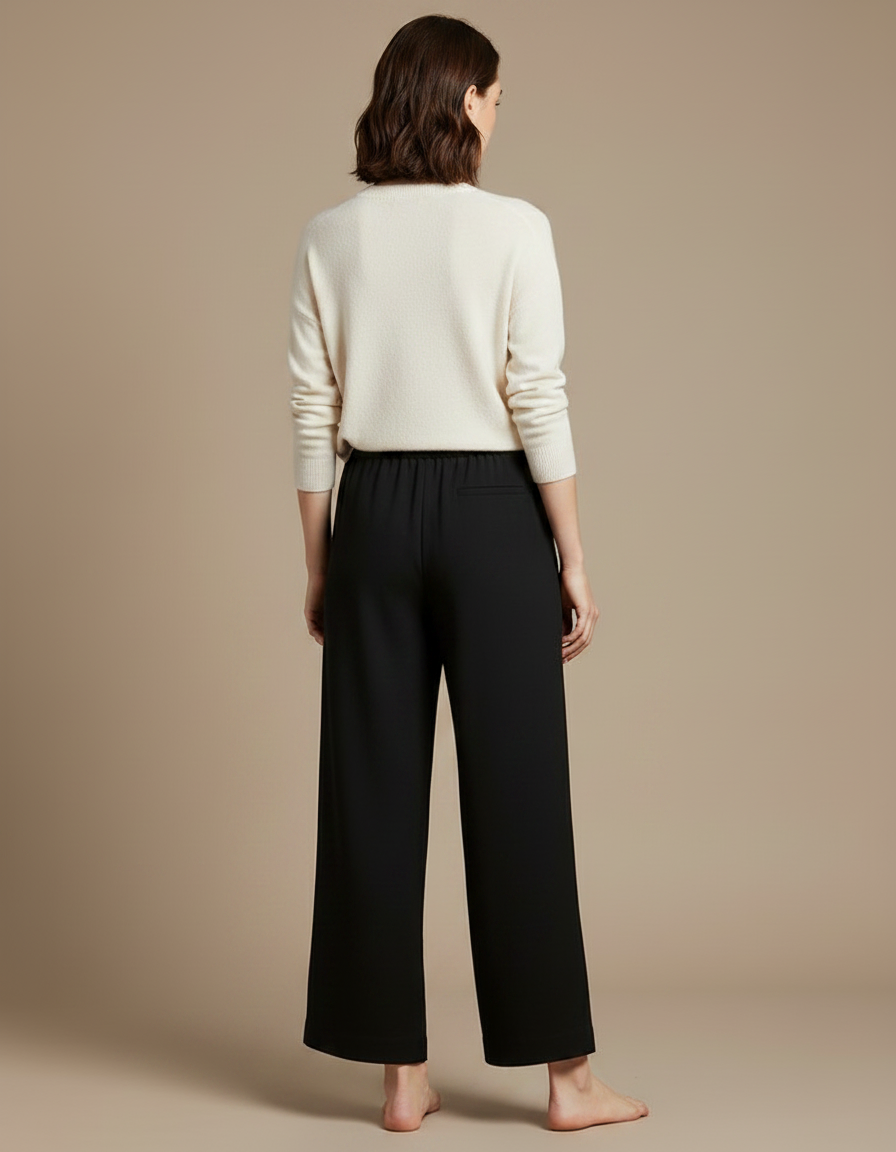 Pantalon Chino Noir Ample Fluide Taille Élastique - Viscose - vue 2