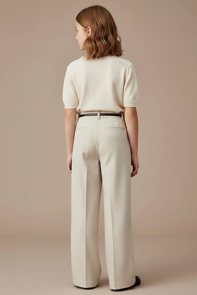 Pantalon Chino Beige Ample Plissé Élégant Fille - Gabardine - vue 2