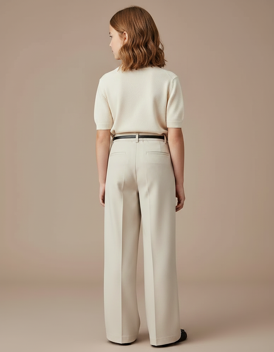 Pantalon Chino Beige Ample Plissé Élégant Fille - Gabardine - vue 2