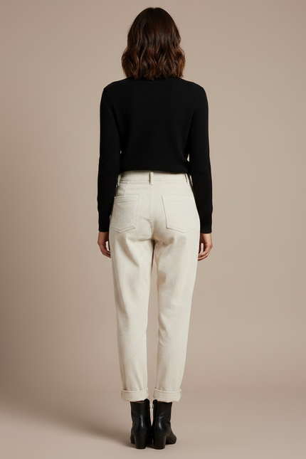 Pantalon Chino Velours Femme - Beige Cordé - vue 2
