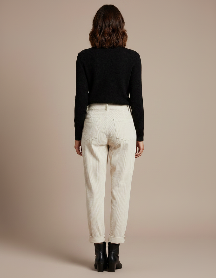 Pantalon Chino Velours Femme - Beige Cordé - vue 2
