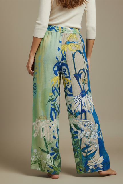 Pantalon Chino Large Imprimé Floral Fluide Coloré - Lin - vue 2