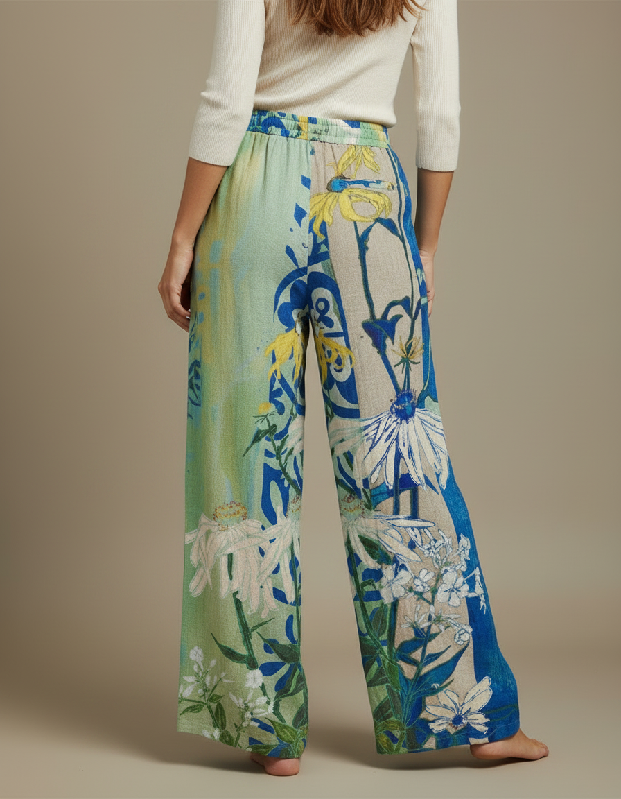 Pantalon Chino Large Imprimé Floral Fluide Coloré - Lin - vue 2