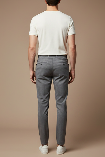 Pantalon Chino Homme Slim Rayé Gris Élégant - Gabardine - vue 2