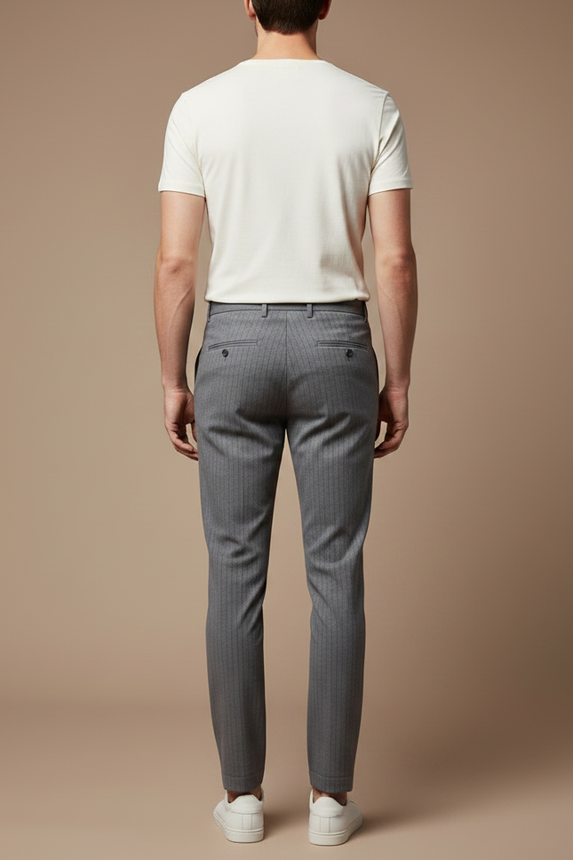 Pantalon Chino Homme Slim Rayé Gris Élégant - Gabardine - vue 2