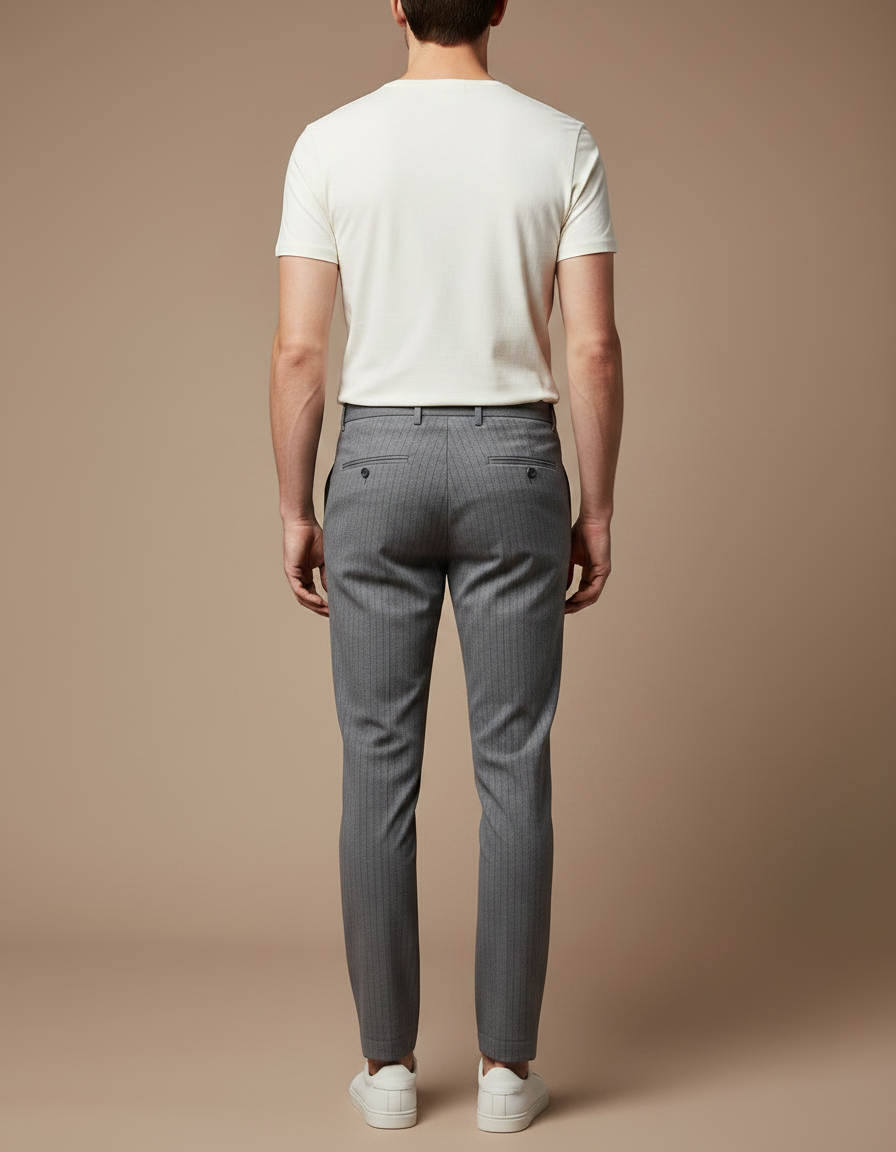 Pantalon Chino Homme Slim Rayé Gris Élégant - Gabardine - vue 2