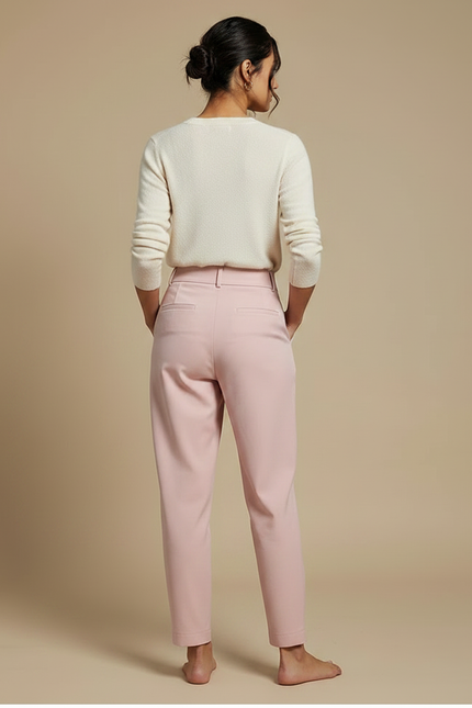 Pantalon Chino Rose Plissé Tapered Décontracté Femme - Gabardine - vue 2