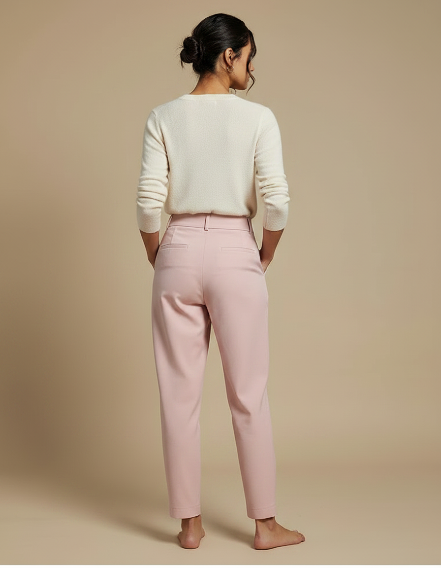 Pantalon Chino Rose Plissé Tapered Décontracté Femme - Gabardine - vue 2
