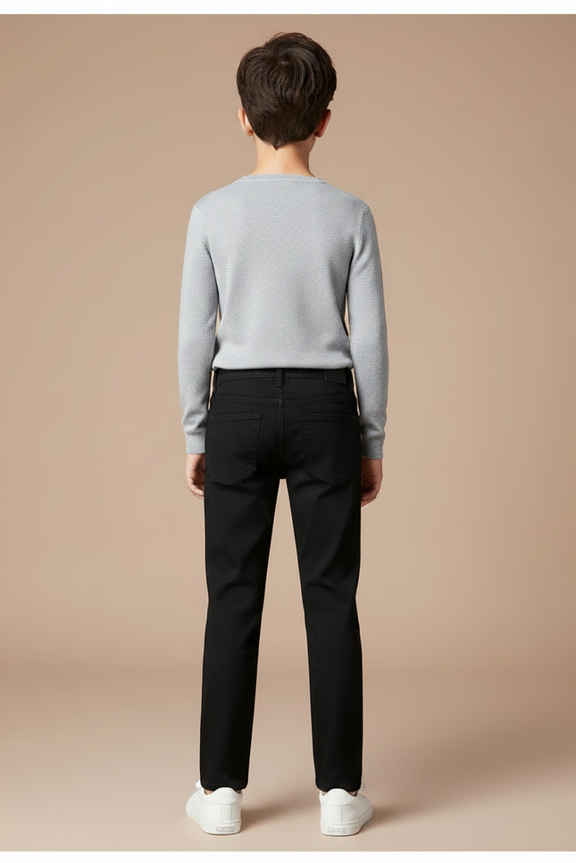 Pantalon Chino Noir Coton Droit Garçon Décontracté - vue 2