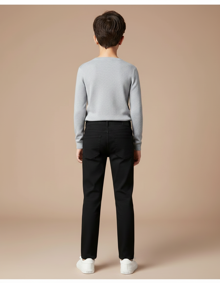 Pantalon Chino Noir Coton Droit Garçon Décontracté - vue 2