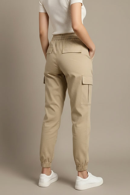 Pantalon Chino Kaki Cargo Taille Haute Femme - Coton - vue 2