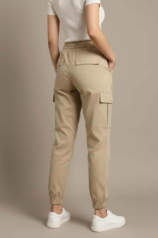 Pantalon Chino Kaki Cargo Taille Haute Femme - Coton - vue 2