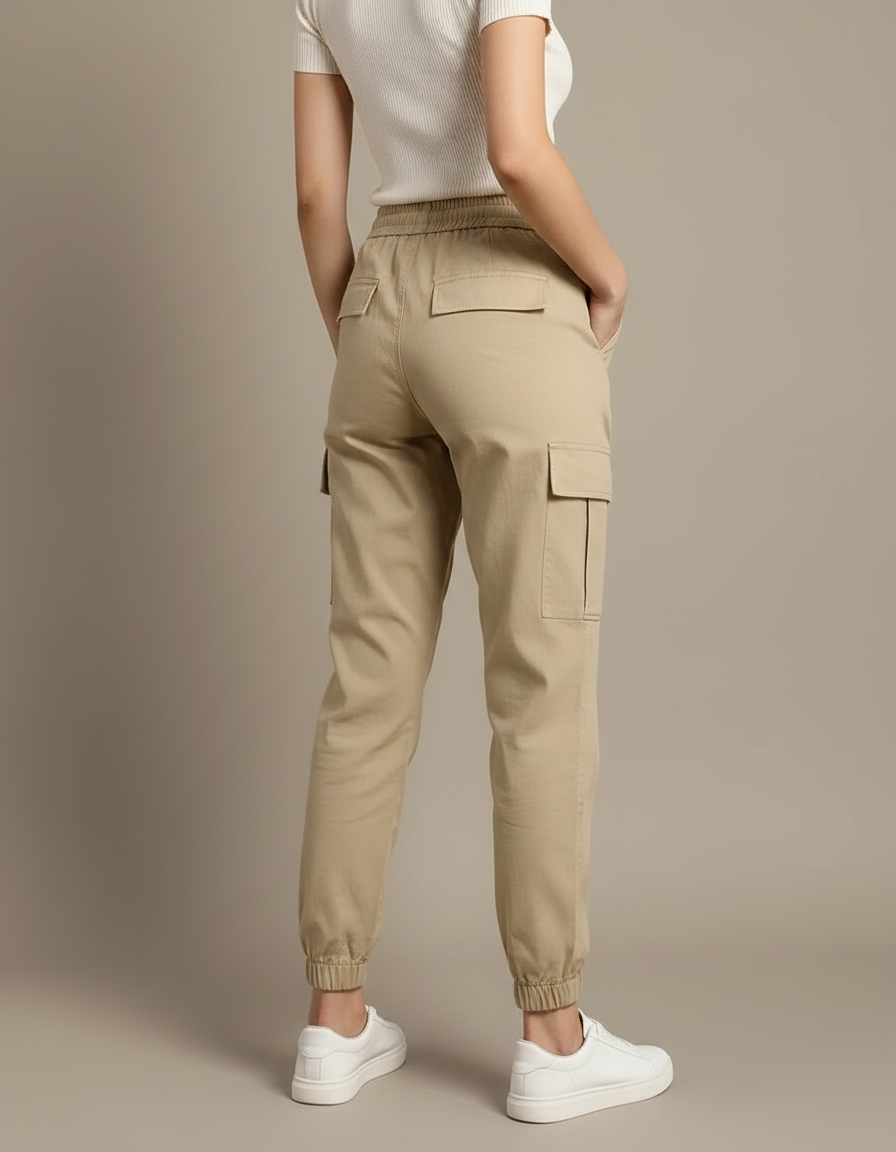Pantalon Chino Kaki Cargo Taille Haute Femme - Coton - vue 2