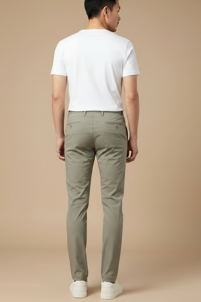 Pantalon Chino Vert Olive Slim Extensible Homme - Kaki Polyester - vue 2