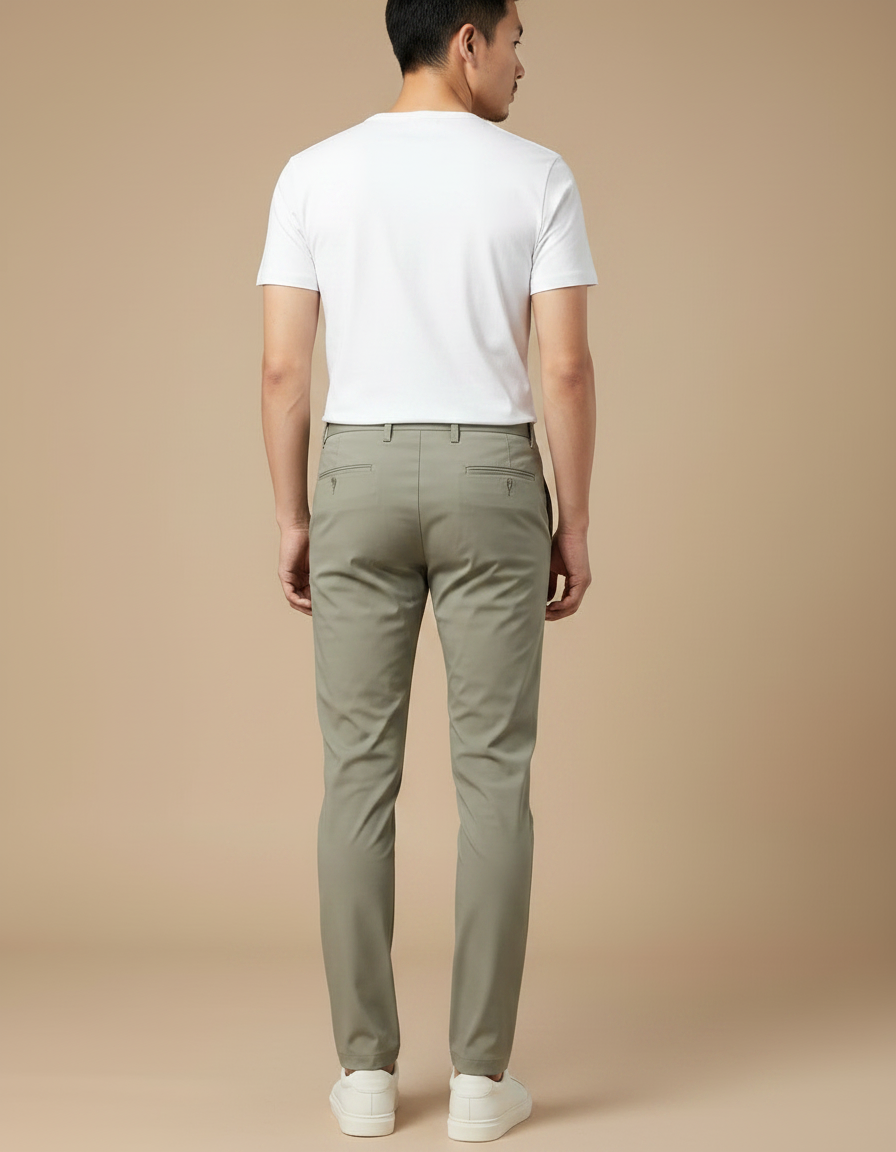 Pantalon Chino Vert Olive Slim Extensible Homme - Kaki Polyester - vue 2
