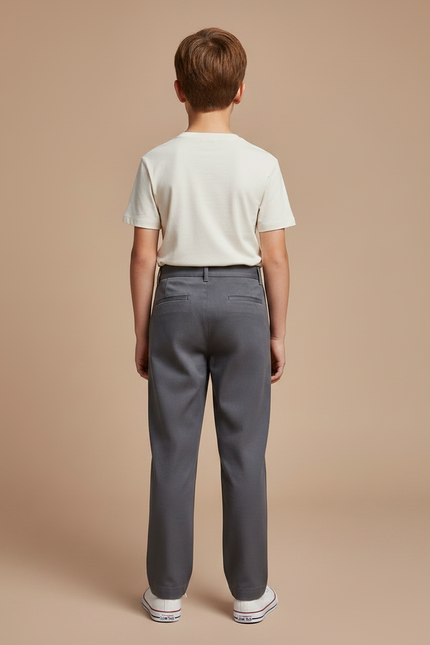 Pantalon Chino Gris Plissé Droit Décontracté Enfant - Gabardine - vue 2