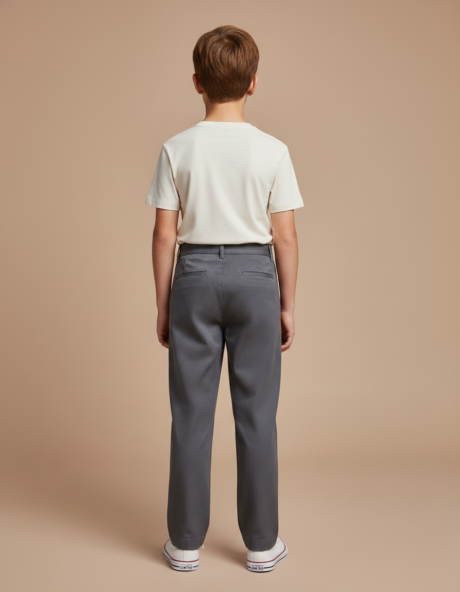 Pantalon Chino Gris Plissé Droit Décontracté Enfant - Gabardine - vue 2