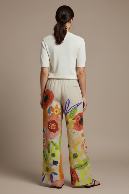 Pantalon Chino Lin Ample Imprimé Floral Bohème Femme - Multicolore - vue 2