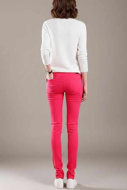 Pantalon Chino Femme Fuschia Skinny Stretch Confort - Rose Coton - vue 2