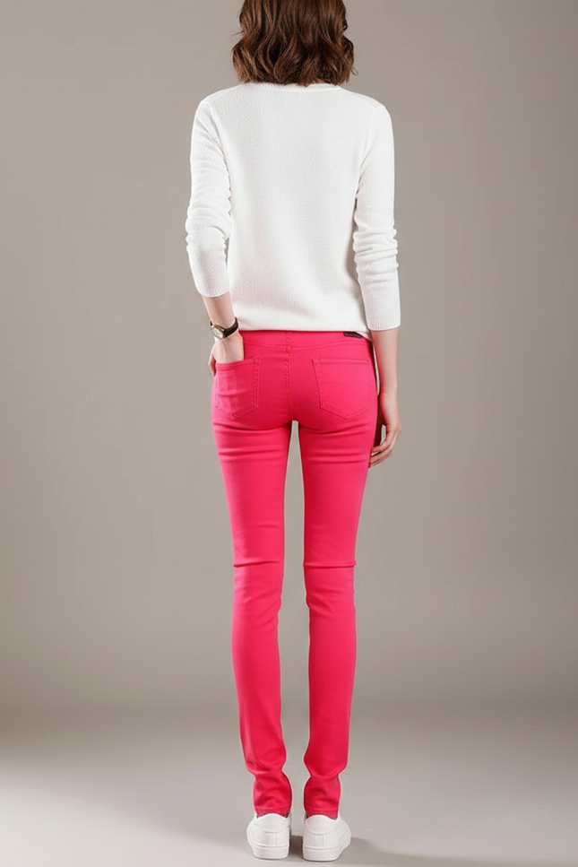 Pantalon Chino Femme Fuschia Skinny Stretch Confort - Rose Coton - vue 2