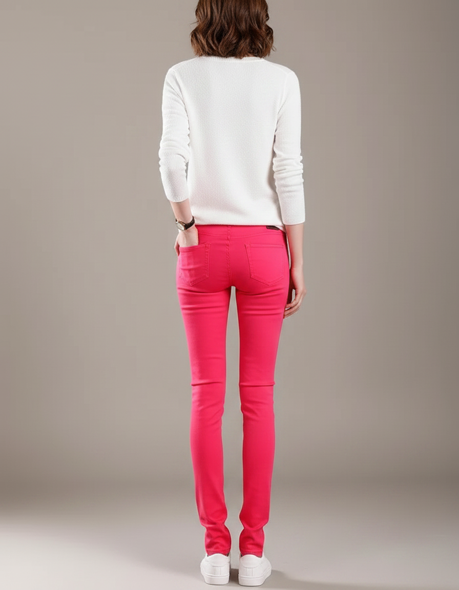 Pantalon Chino Femme Fuschia Skinny Stretch Confort - Rose Coton - vue 2