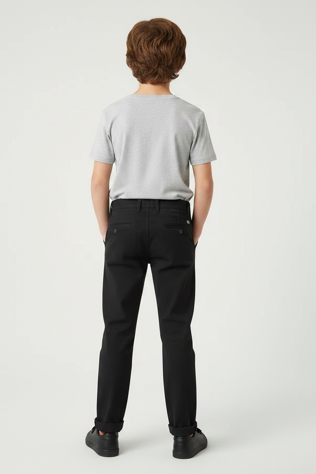 Pantalon Chino Garçon Noir Tapered Coton - Gabardine - vue 2