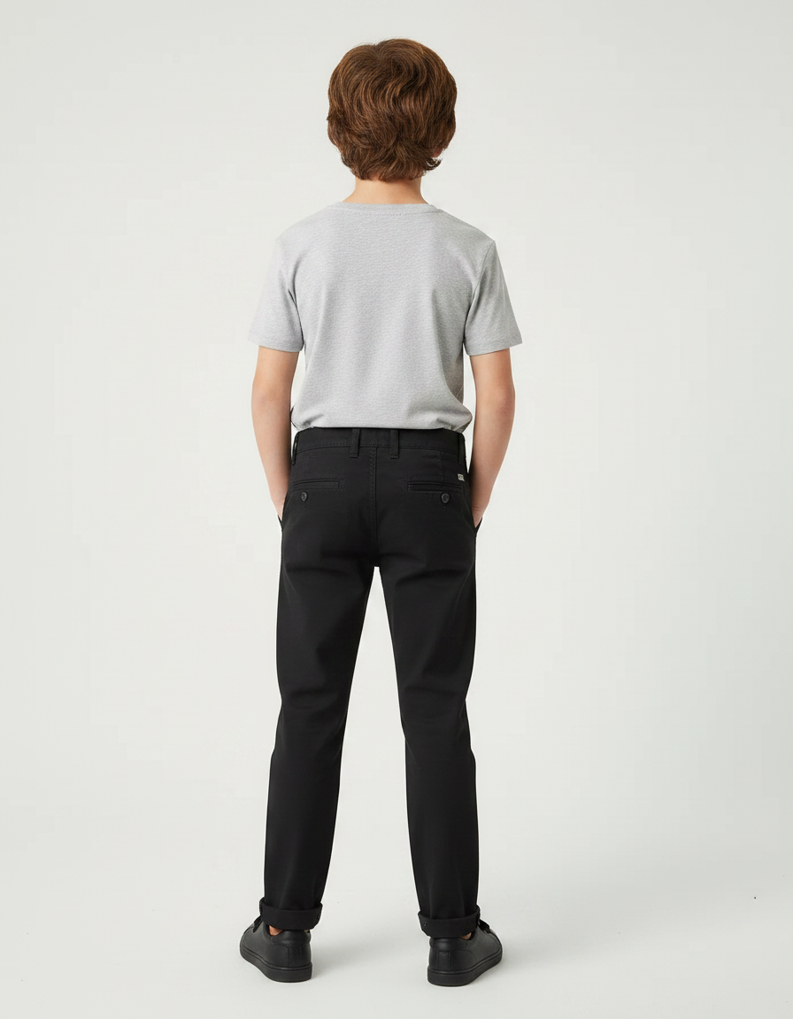 Pantalon Chino Garçon Noir Tapered Coton - Gabardine - vue 2