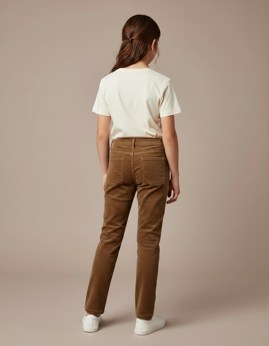 Pantalon Chino Marron Côtelé Droit Enfant - Cordé - vue 2
