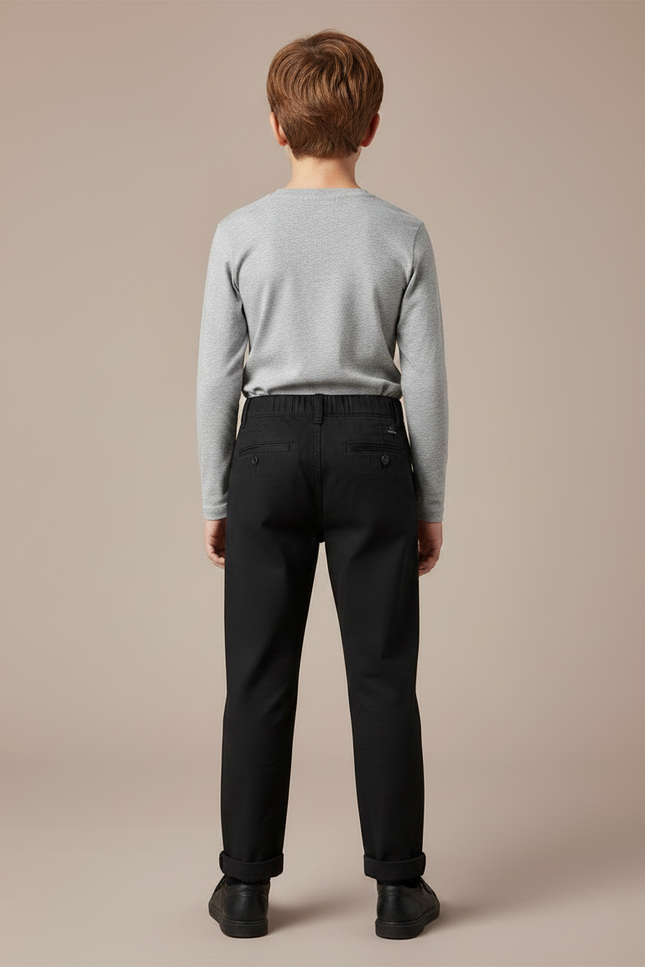 Pantalon Chino Noir Coton Droit Décontracté Enfant Garçon - vue 2