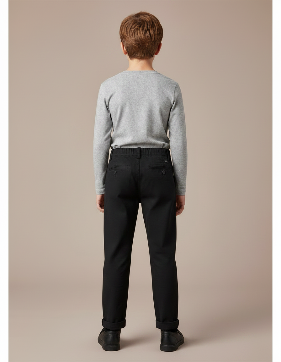 Pantalon Chino Noir Coton Droit Décontracté Enfant Garçon - vue 2