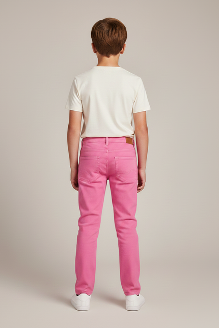 Pantalon Chino Rose Vif Garçon Coton Ajustable Slim - vue 2