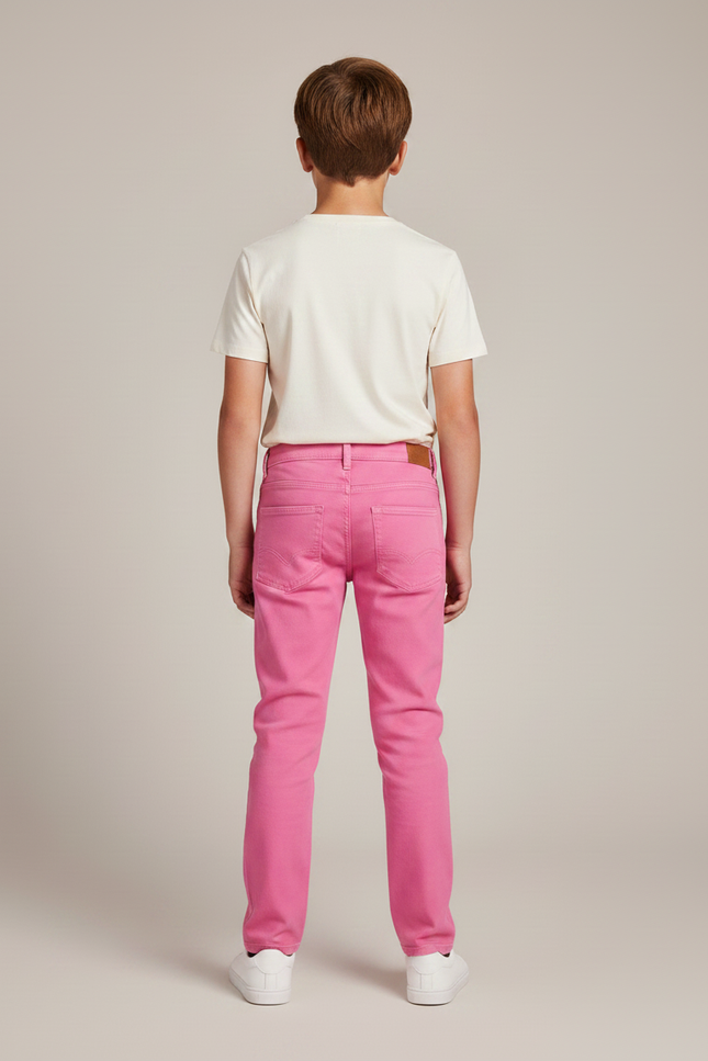 Pantalon Chino Rose Vif Garçon Coton Ajustable Slim - vue 2