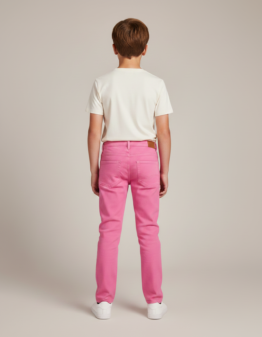 Pantalon Chino Rose Vif Garçon Coton Ajustable Slim - vue 2