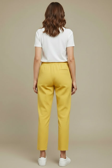 Pantalon Chino Jaune Coton Lin Décontracté Femme - vue 2