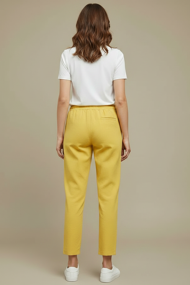 Pantalon Chino Jaune Coton Lin Décontracté Femme - vue 2