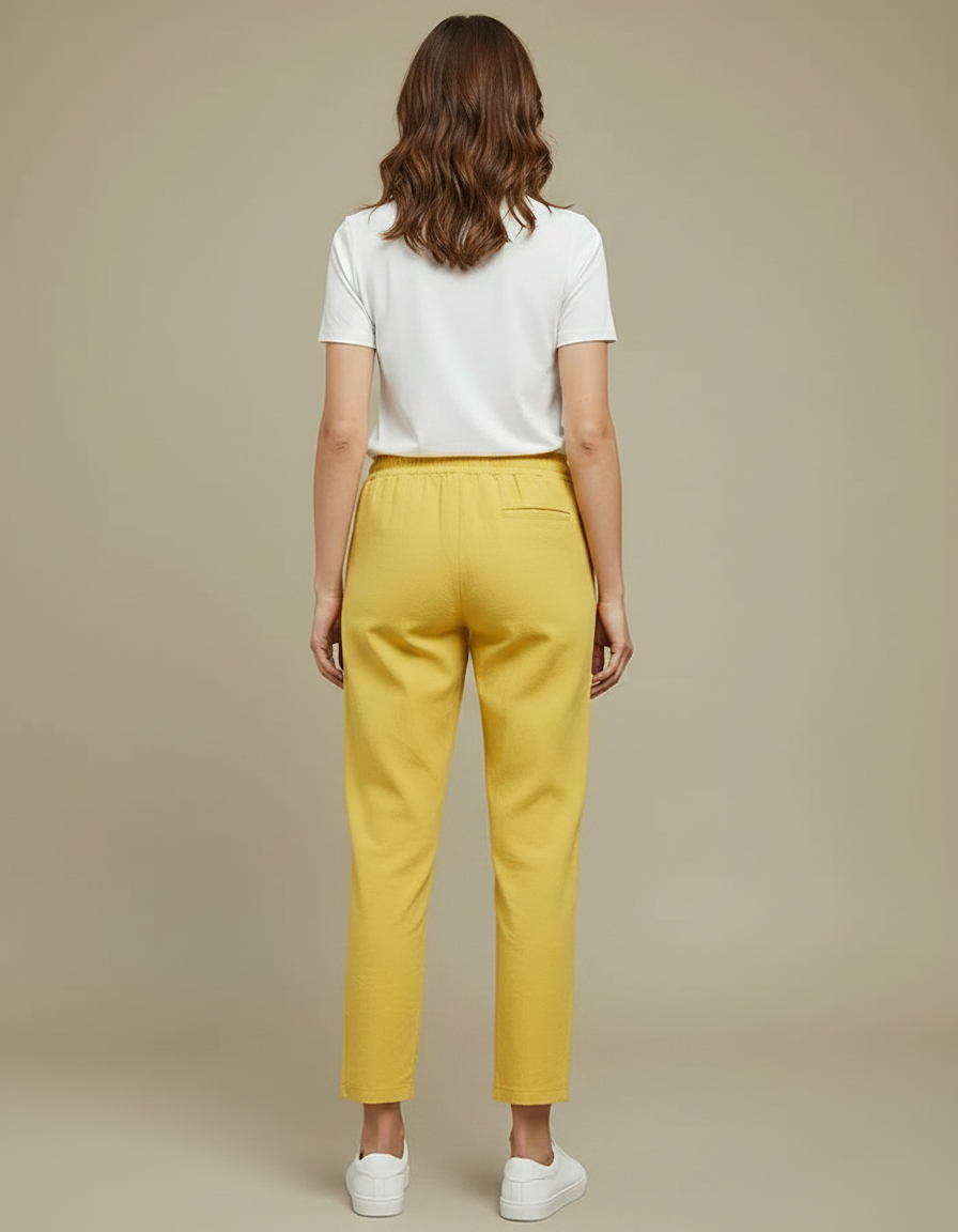 Pantalon Chino Jaune Coton Lin Décontracté Femme - vue 2