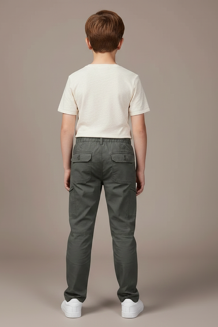 Pantalon Chino Gris Coton Cargo Garçon Décontracté - Kaki - vue 2