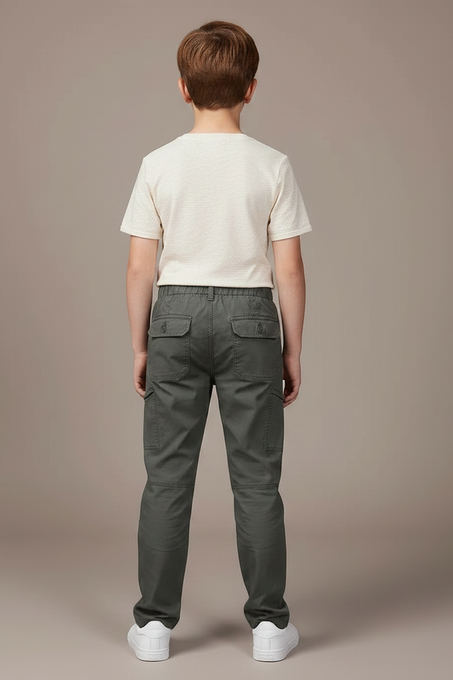 Pantalon Chino Gris Coton Cargo Garçon Décontracté - Kaki - vue 2