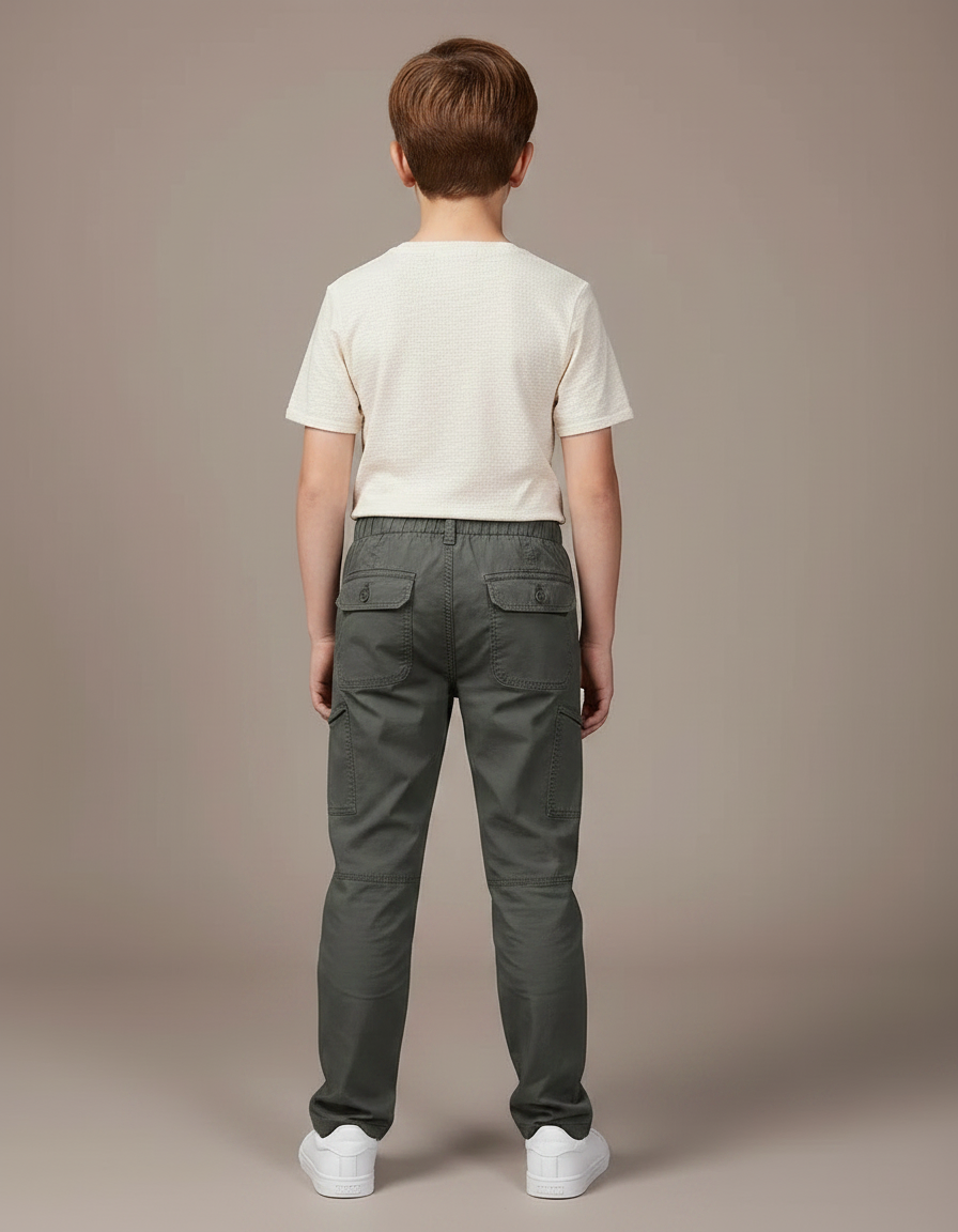 Pantalon Chino Gris Coton Cargo Garçon Décontracté - Kaki - vue 2