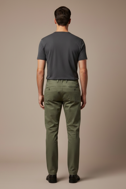 Pantalon Chino Vert Olive Coton Tapered Décontracté Homme - Kaki Gabardine - vue 2