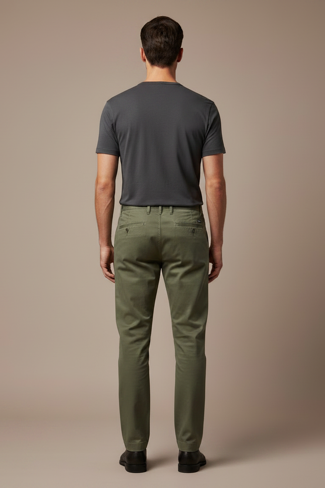 Pantalon Chino Vert Olive Coton Tapered Décontracté Homme - Kaki Gabardine - vue 2