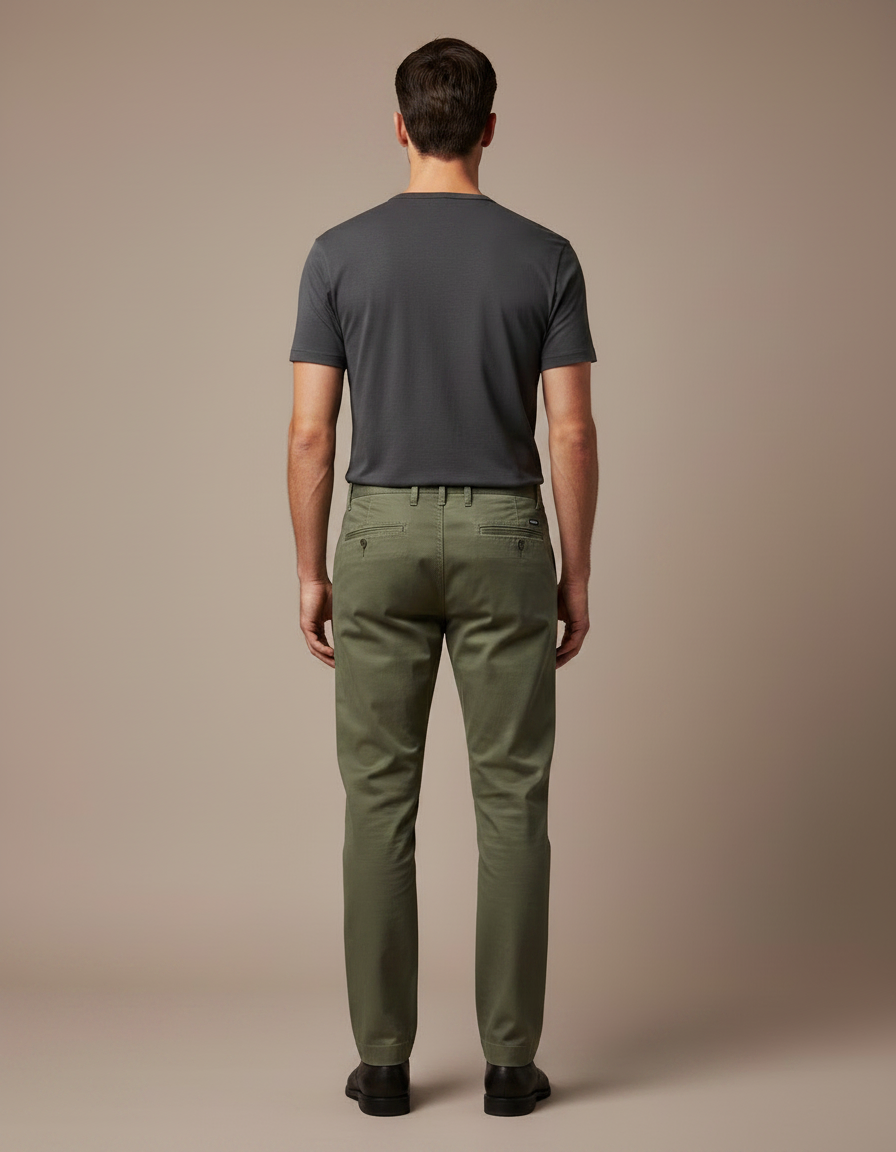 Pantalon Chino Vert Olive Coton Tapered Décontracté Homme - Kaki Gabardine - vue 2