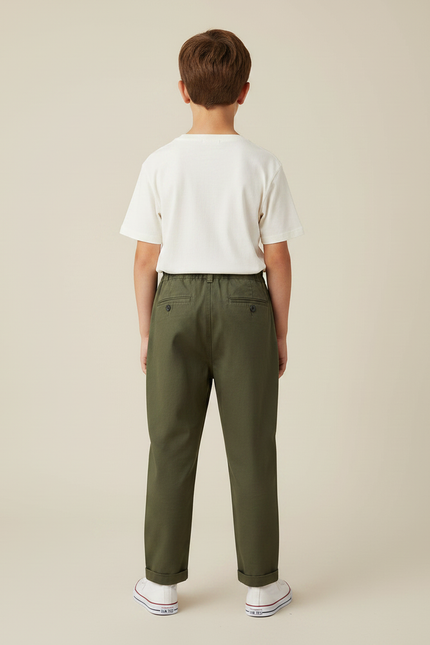 Pantalon Chino Vert Olive Ample Coton Enfant - Kaki - vue 2