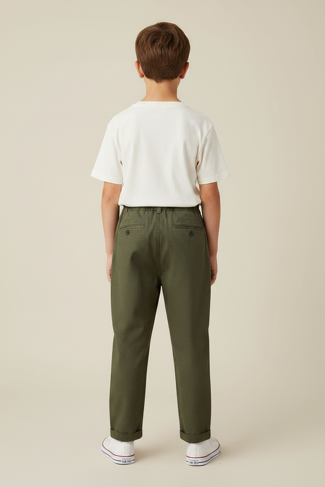 Pantalon Chino Vert Olive Ample Coton Enfant - Kaki - vue 2